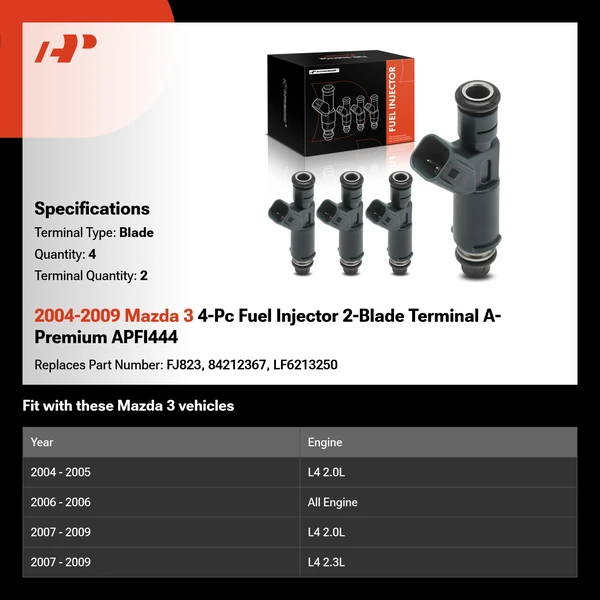 2004-2009 Mazda 3 4-Pc Fuel Injector 2-Blade Terminal A-Premium APFI444