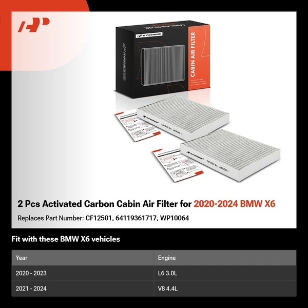 2 Pcs Activated Carbon Cabin Air Filter for 2020-2024 BMW X6