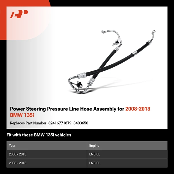 Power Steering Pressure Line Hose Assembly for 2008-2013 BMW 135i