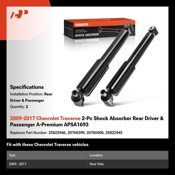 2009-2017 Chevrolet Traverse 2-Pc Shock Absorber Rear Driver & Passenger A-Premium APSA1693