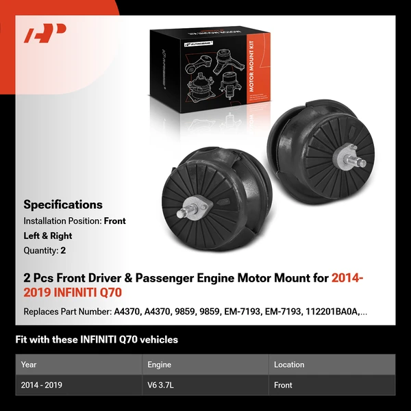 2 Pcs Front Driver & Passenger Engine Motor Mount for 2014-2019 INFINITI Q70