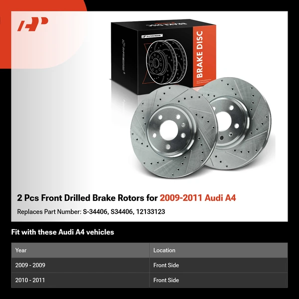 2 Pcs Front Drilled Brake Rotors for 2009-2011 Audi A4