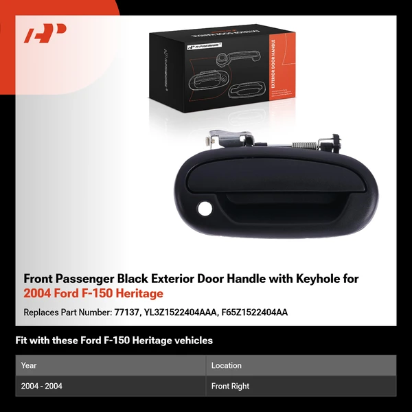 Front Passenger Black Exterior Door Handle with Keyhole for 2004 Ford F-150 Heritage