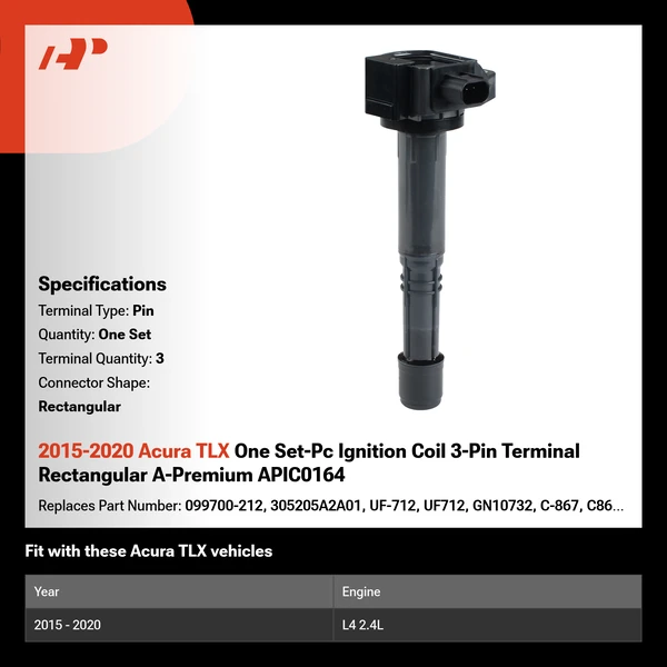 2015-2020 Acura TLX One Set-Pc Ignition Coil 3-Pin Terminal Rectangular A-Premium APIC0164
