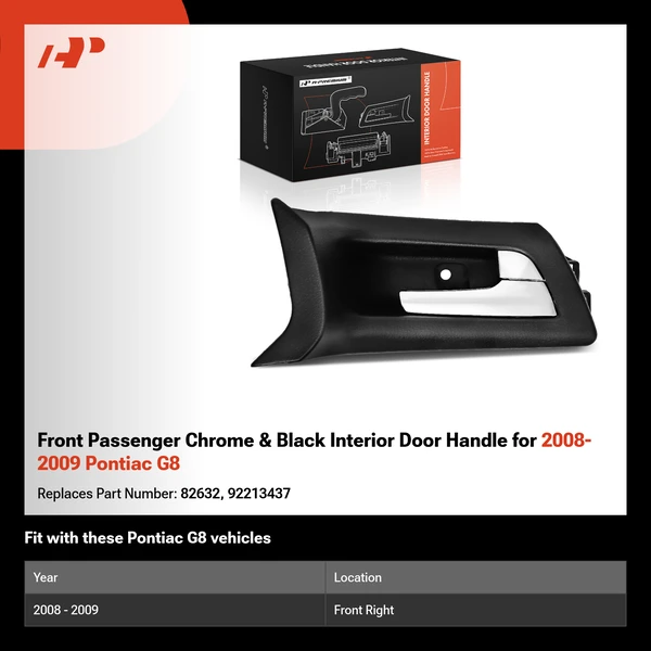 Front Passenger Chrome & Black Interior Door Handle for 2008-2009 Pontiac G8