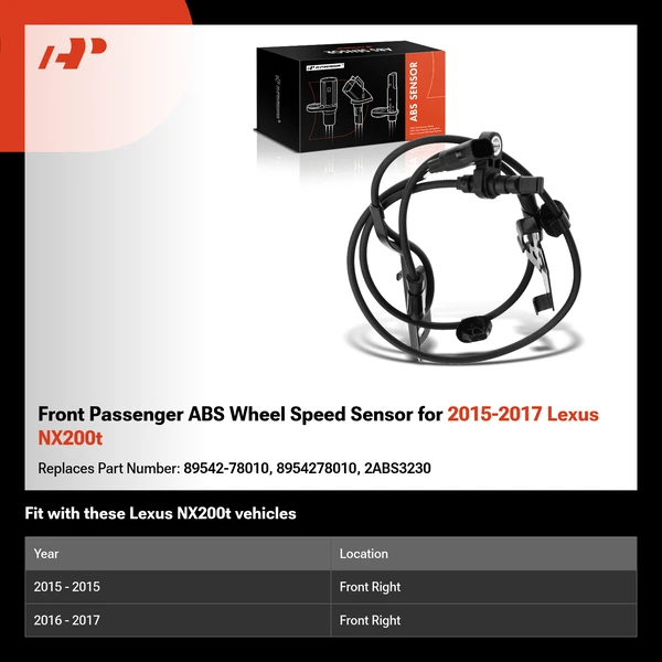 Front Passenger ABS Wheel Speed Sensor for 2015-2017 Lexus NX200t