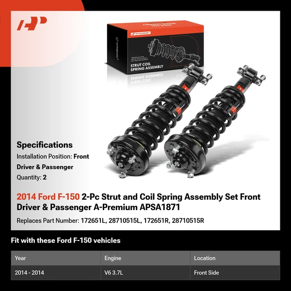 2014 Ford F-150 2-Pc Strut and Coil Spring Assembly Set Front Driver & Passenger A-Premium APSA1871