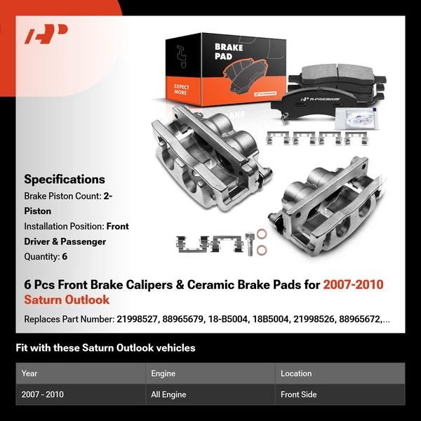 6 Pcs Front Brake Calipers & Ceramic Brake Pads for 2007-2010 Saturn Outlook