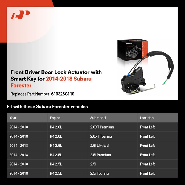 Front Driver Door Lock Actuator with Smart Key for 2014-2018 Subaru Forester