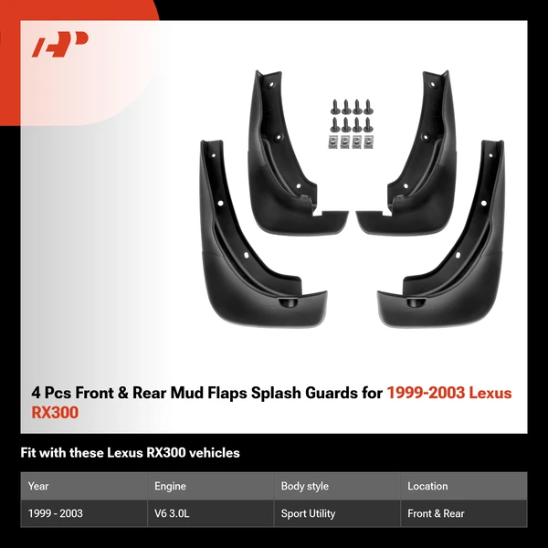 4 Pcs Front & Rear Mud Flaps Splash Guards for 1999-2003 Lexus RX300
