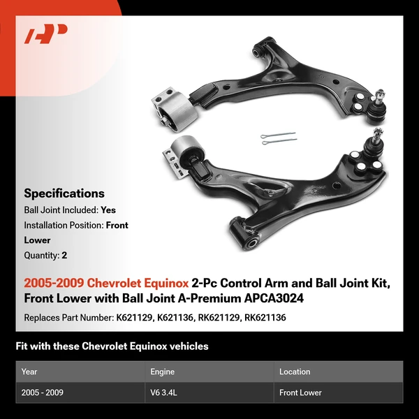 2005-2009 Chevrolet Equinox 2-Pc Control Arm and Ball Joint Kit, Front Lower with Ball Joint A-Premium APCA3024