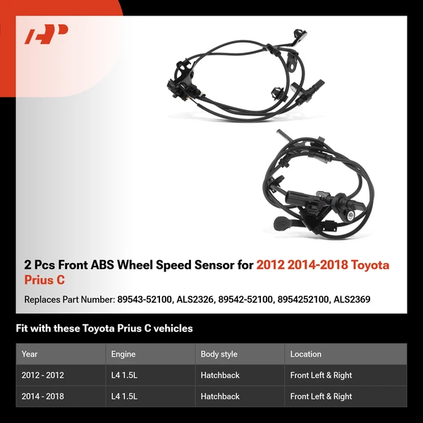 2 Pcs Front ABS Wheel Speed Sensor for 2012 2014-2018 Toyota Prius C