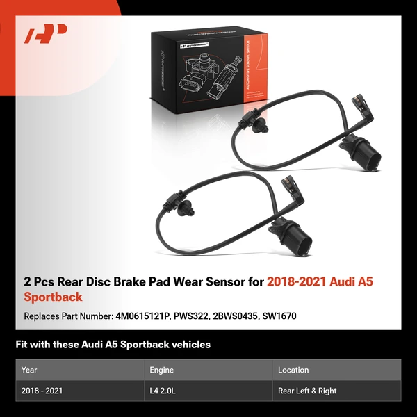 2 Pcs Rear Disc Brake Pad Wear Sensor for 2018-2021 Audi A5 Sportback