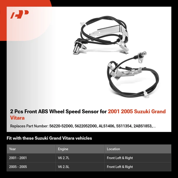 2 Pcs Front ABS Wheel Speed Sensor for 2001 2005 Suzuki Grand Vitara