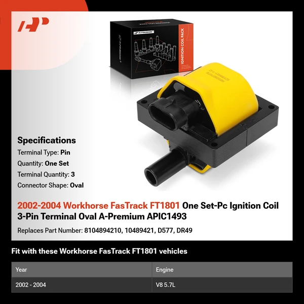 2002-2004 Workhorse FasTrack FT1801 One Set-Pc Ignition Coil 3-Pin Terminal Oval A-Premium APIC1493