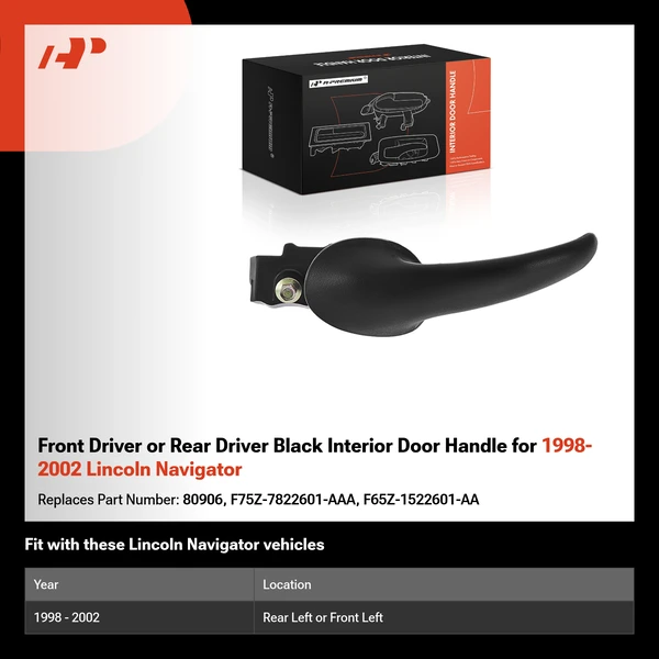 Front Driver or Rear Driver Black Interior Door Handle for 1998-2002 Lincoln Navigator