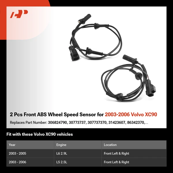 2 Pcs Front ABS Wheel Speed Sensor for 2003-2006 Volvo XC90