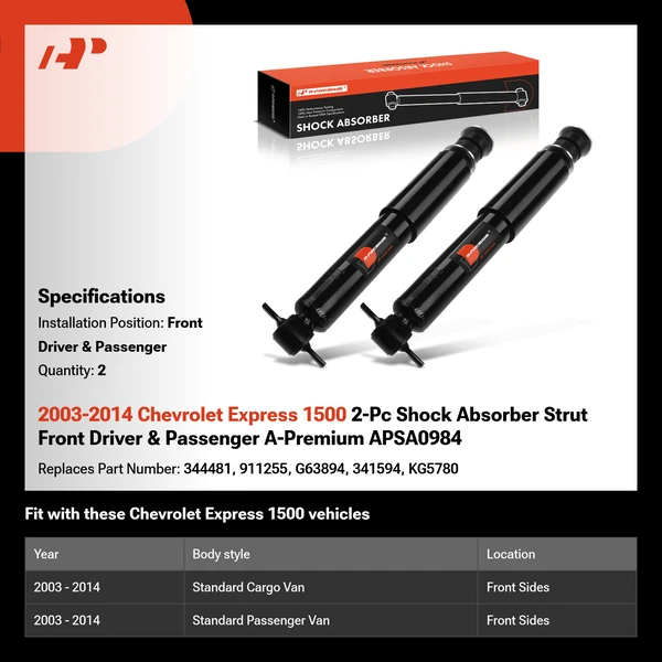 2003-2014 Chevrolet Express 1500 2-Pc Shock Absorber Strut Front Driver & Passenger A-Premium APSA0984