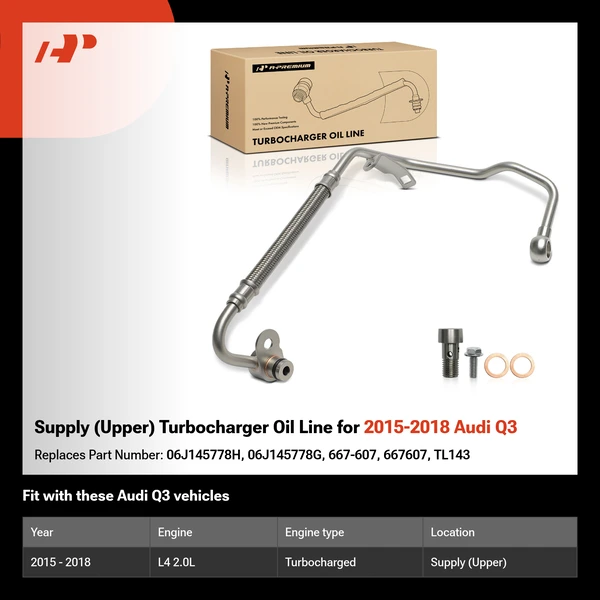 Supply (Upper) Turbocharger Oil Line for 2015-2018 Audi Q3