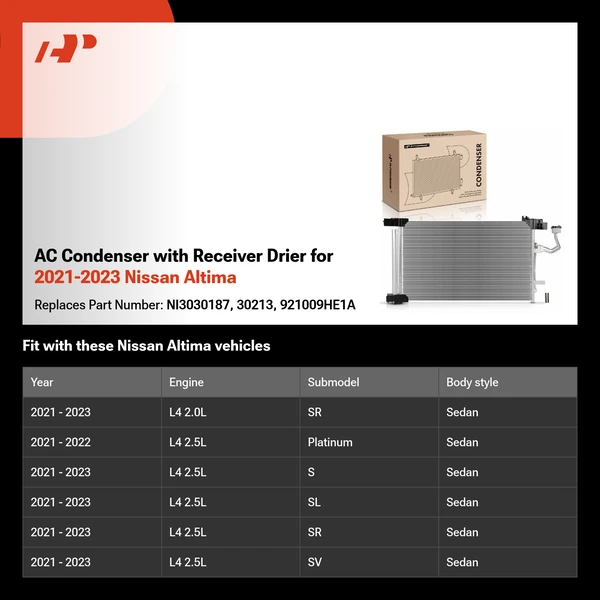 AC Condenser with Receiver Drier for 2021-2023 Nissan Altima