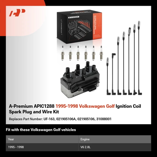 A-Premium APIC1288 1995-1998 Volkswagen Golf Ignition Coil Spark Plug and Wire Kit