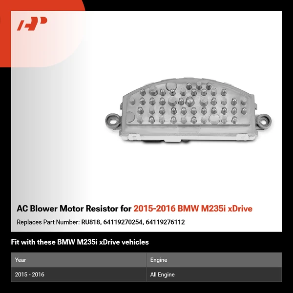 AC Blower Motor Resistor for 2015-2016 BMW M235i xDrive