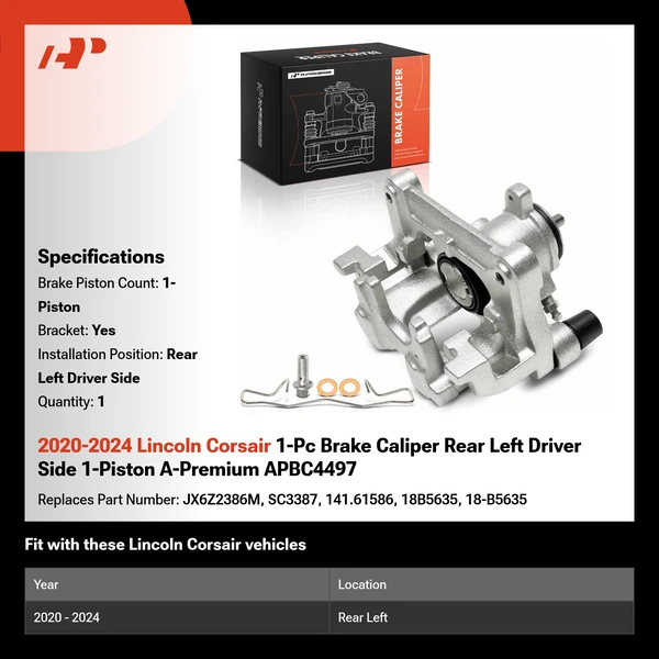 2020-2024 Lincoln Corsair 1-Pc Brake Caliper Rear Left Driver Side 1-Piston A-Premium APBC4497