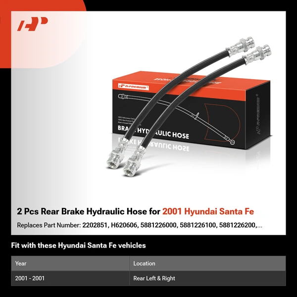2 Pcs Rear Brake Hydraulic Hose for 2001 Hyundai Santa Fe