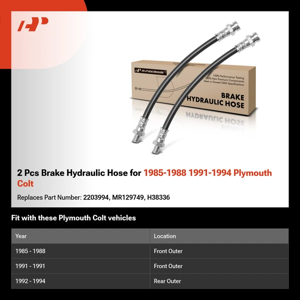2 Pcs Brake Hydraulic Hose for 1985-1988 1991-1994 Plymouth Colt