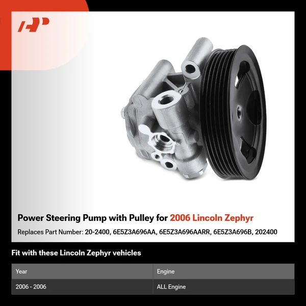 Power Steering Pump with Pulley for 2006 Lincoln Zephyr