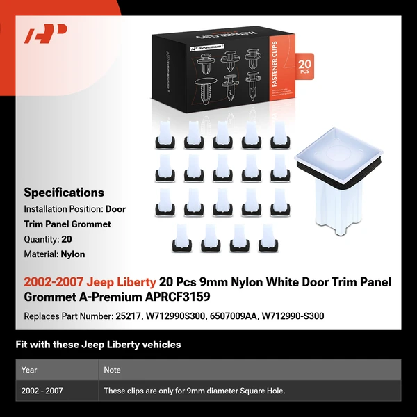 2002-2007 Jeep Liberty 20 Pcs 9mm Nylon White Door Trim Panel Grommet A-Premium APRCF3159