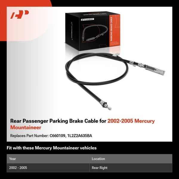Rear Passenger Parking Brake Cable for 2002-2005 Mercury Mountaineer