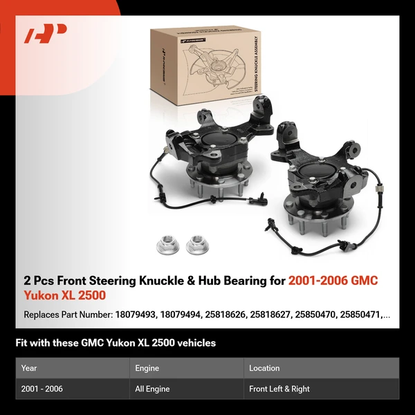 2 Pcs Front Steering Knuckle & Hub Bearing for 2001-2006 GMC Yukon XL 2500