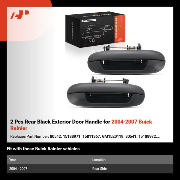 2 Pcs Rear Black Exterior Door Handle for 2004-2007 Buick Rainier