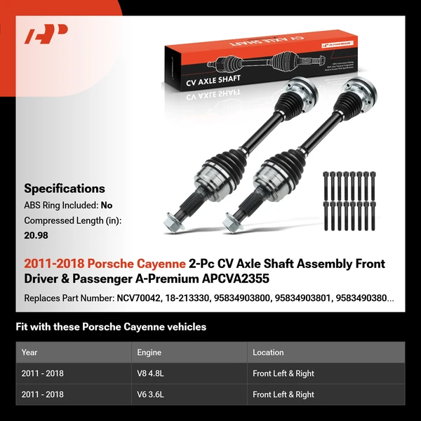 2011-2018 Porsche Cayenne 2-Pc CV Axle Shaft Assembly Front Driver & Passenger A-Premium APCVA2355
