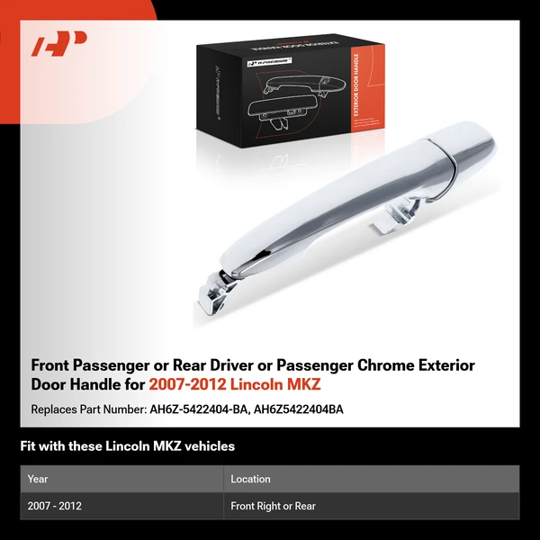 Front Passenger or Rear Driver or Passenger Chrome Exterior Door Handle for 2007-2012 Lincoln MKZ