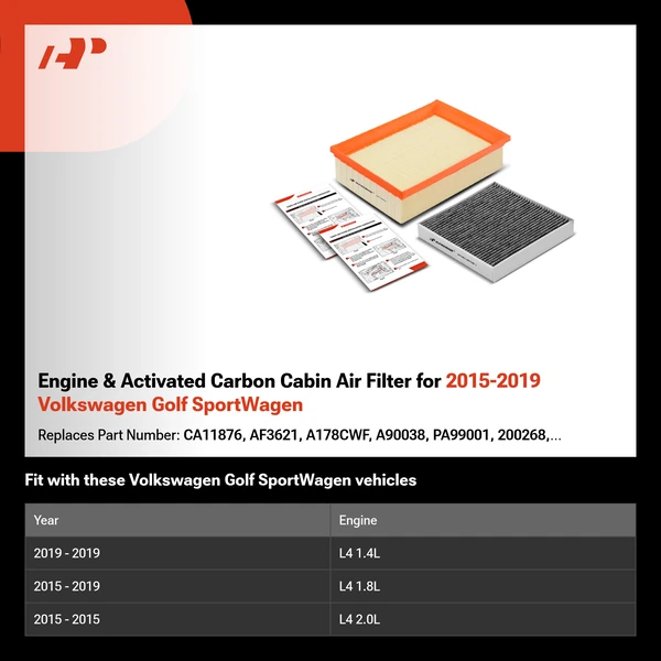 Engine & Activated Carbon Cabin Air Filter for 2015-2019 Volkswagen Golf SportWagen