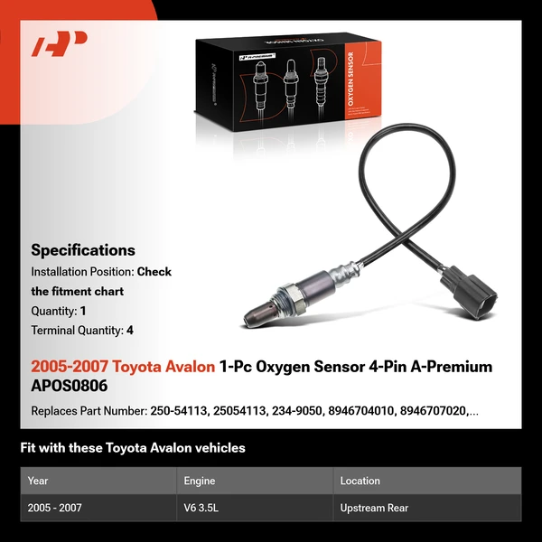 2005-2007 Toyota Avalon 1-Pc Oxygen Sensor 4-Pin A-Premium APOS0806