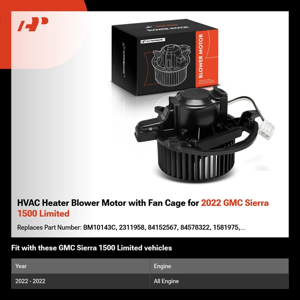 HVAC Heater Blower Motor with Fan Cage for 2022 GMC Sierra 1500 Limited
