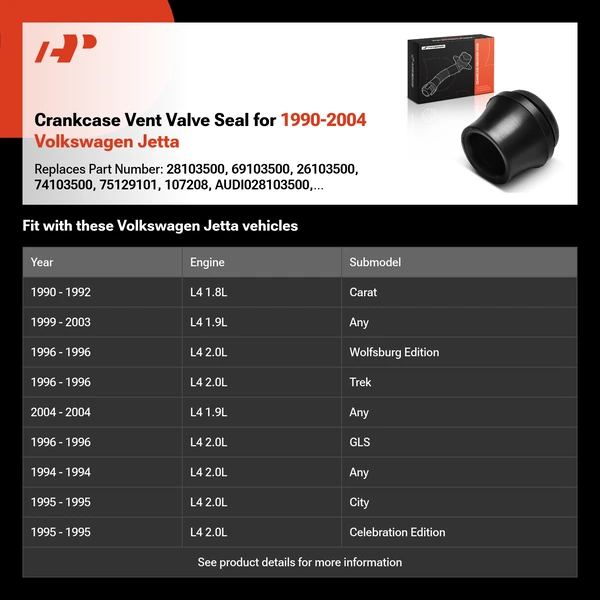 Crankcase Vent Valve Seal for 1990-2004 Volkswagen Jetta