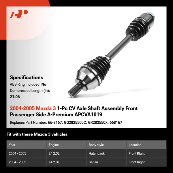 2004-2005 Mazda 3 1-Pc CV Axle Shaft Assembly Front Passenger Side A-Premium APCVA1019