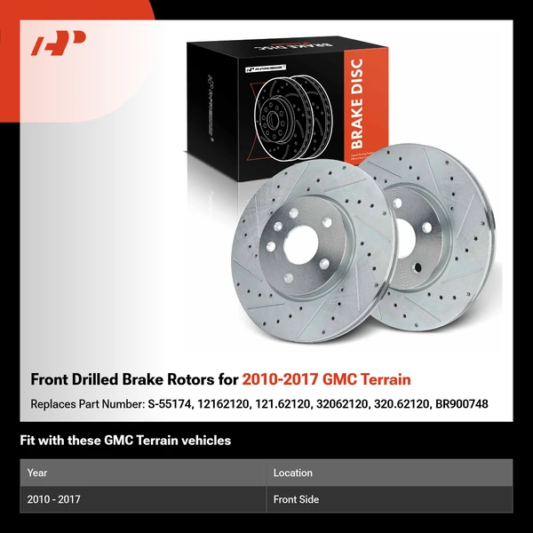 Front Drilled Brake Rotors for 2010-2017 GMC Terrain