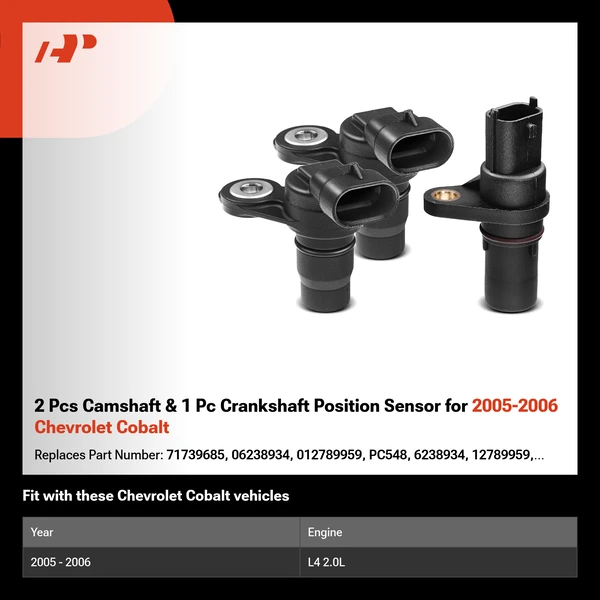 2 Pcs Camshaft & 1 Pc Crankshaft Position Sensor for 2005-2006 Chevrolet Cobalt