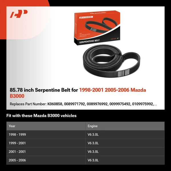 85.78 inch Serpentine Belt for 1998-2001 2005-2006 Mazda B3000