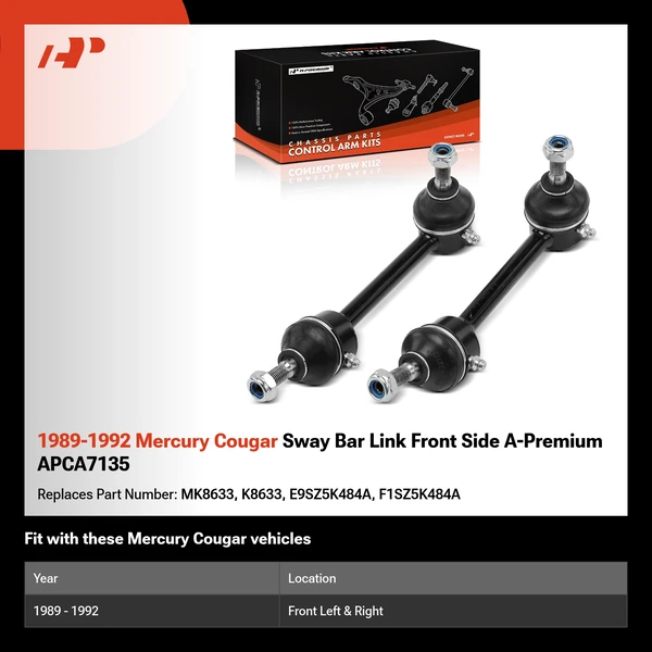 1989-1992 Mercury Cougar Sway Bar Link Front Side A-Premium APCA7135