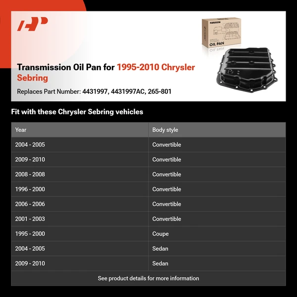 Transmission Oil Pan for 1995-2010 Chrysler Sebring