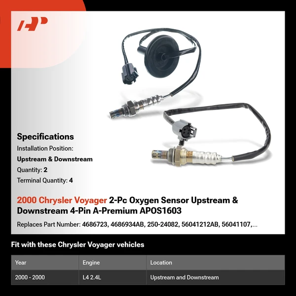 2000 Chrysler Voyager 2-Pc Oxygen Sensor Upstream & Downstream 4-Pin A-Premium APOS1603
