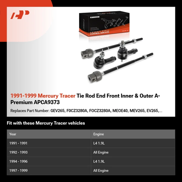 1991-1999 Mercury Tracer Tie Rod End Front Inner & Outer A-Premium APCA9373