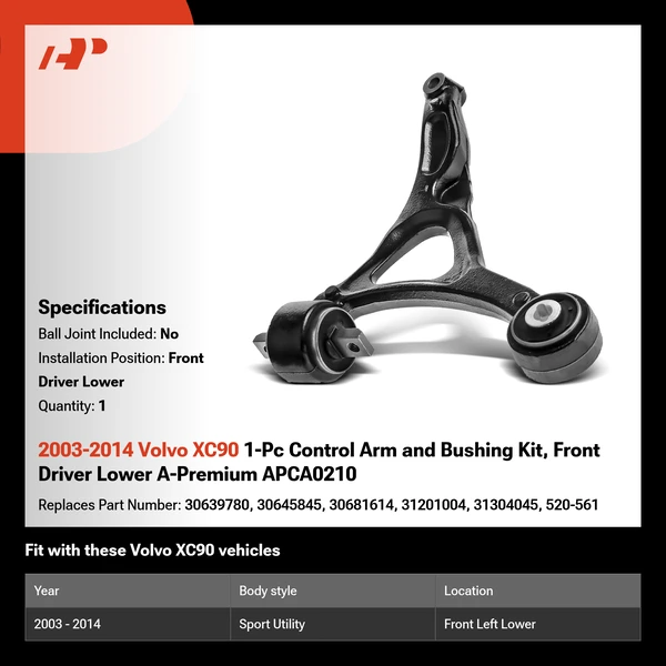 2003-2014 Volvo XC90 1-Pc Control Arm and Bushing Kit, Front Driver Lower A-Premium APCA0210