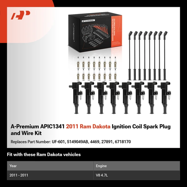 A-Premium APIC1341 2011 Ram Dakota Ignition Coil Spark Plug and Wire Kit